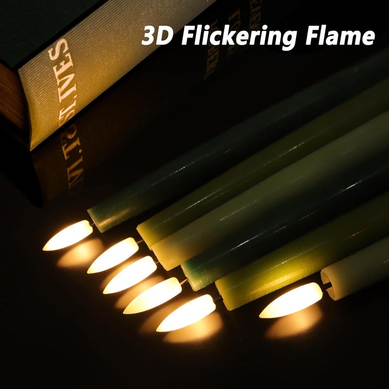 AFINETH Green Flameless Taper Candles, 9.6" Real Wax Battery Operated Candles with Remote, 3 Pack Flickering, Gradient Candlesticks, Fake Candle for Home, Wedding, Party Decor - Image 4